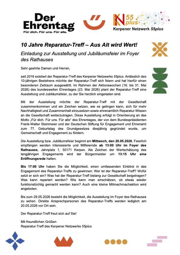 10 Jahre Reparaturtreff Einladung
